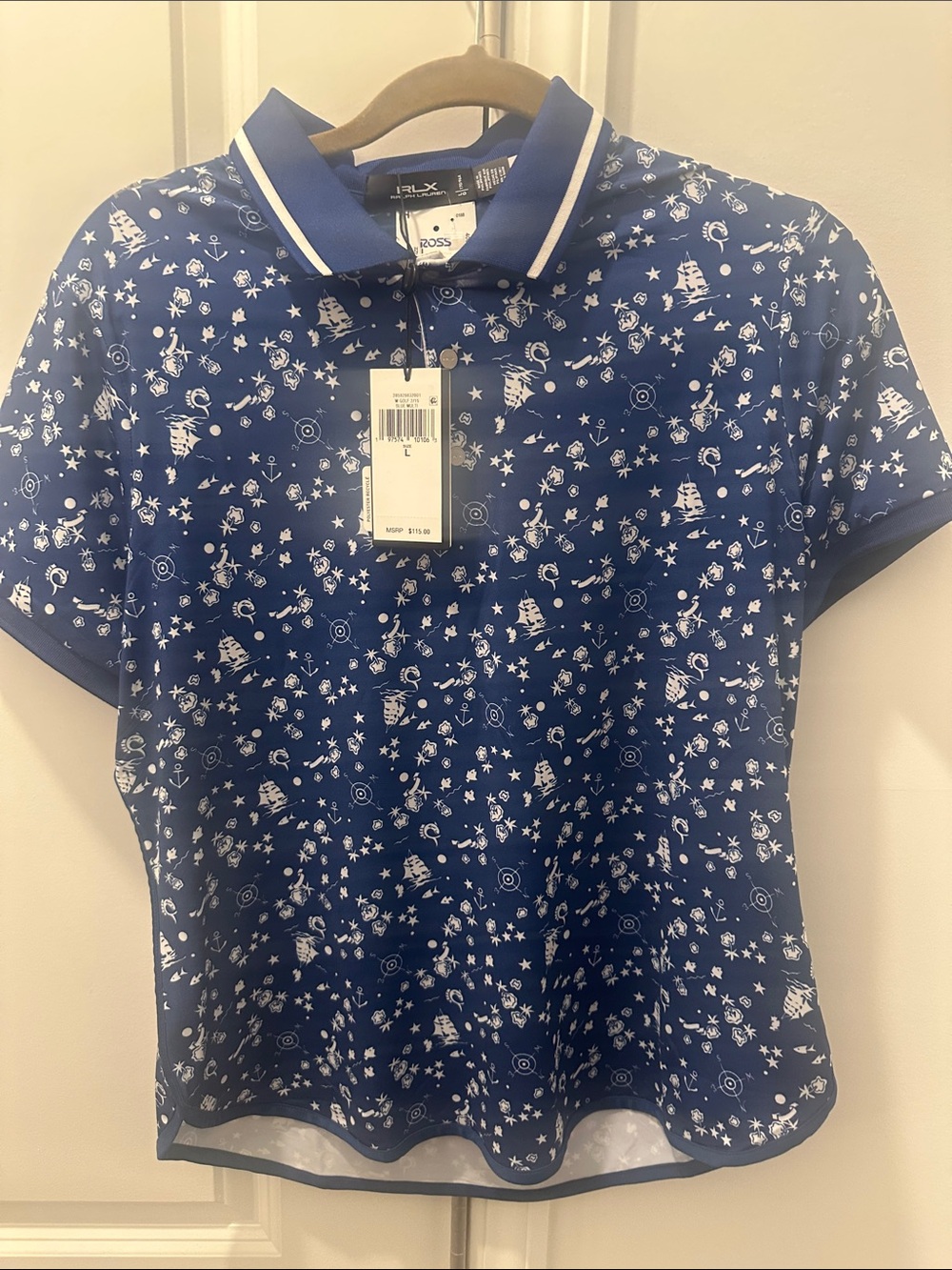 RLX Ralph Lauren Blue Polo with White Nautical Print